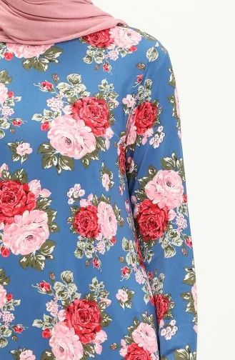 Patterned Elastic Sleeve Tunic 8628-01 Petrol 8628-01