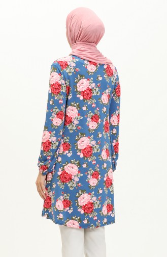 Patterned Elastic Sleeve Tunic 8628-01 Petrol 8628-01