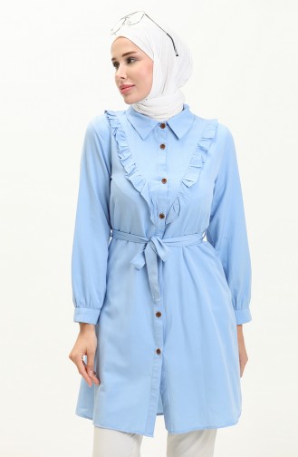 Buttoned Belted Tunic 9848-01 Baby Blue 9848-01