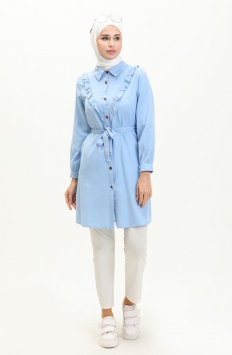 Buttoned Belted Tunic 9848-01 Baby Blue 9848-01