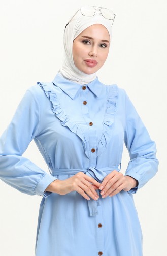 Buttoned Belted Tunic 9848-01 Baby Blue 9848-01