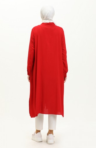 Buttoned Long Tunic 1026-02 Claret Red 1026-02