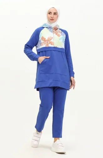 Ensemble de Survêtement à Capuche à Motifs 70076-01 Bleu Roi 70076-01