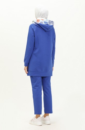 Ensemble de Survêtement à Capuche à Motifs 70076-01 Bleu Roi 70076-01