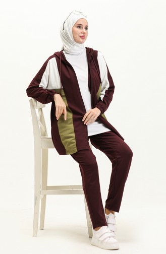 Hooded Garnished Tracksuit Set 70095-03 Plum  70095-03