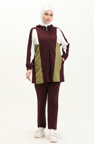 Hooded Garnished Tracksuit Set 70095-03 Plum  70095-03