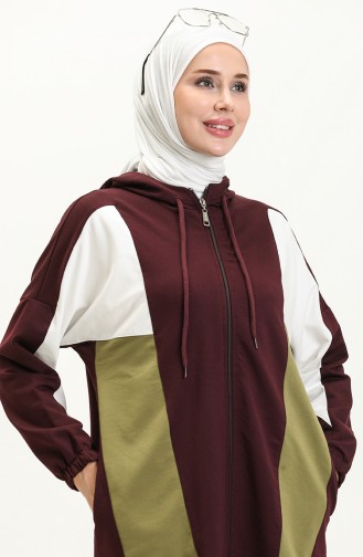 Hooded Garnished Tracksuit Set 70095-03 Plum  70095-03