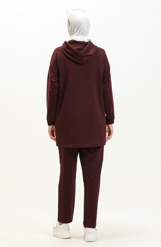 Hooded Garnished Tracksuit Set 70095-03 Plum  70095-03