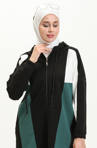 Hooded Garnished Tracksuit Set 70095-04 Black 70095-04