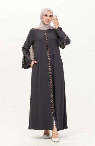 Abaya Détaillée en Pierre de Grande Taille 2038-06 Fumé 2038-06