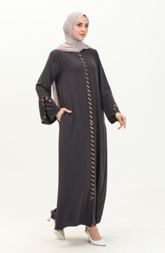 Abaya Détaillée en Pierre de Grande Taille 2038-06 Fumé 2038-06