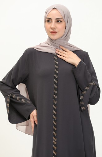 Abaya Détaillée en Pierre de Grande Taille 2038-06 Fumé 2038-06