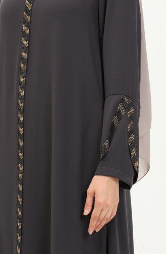 Plus Size Stone Detailed Abaya 2038-06 Smoked 2038-06