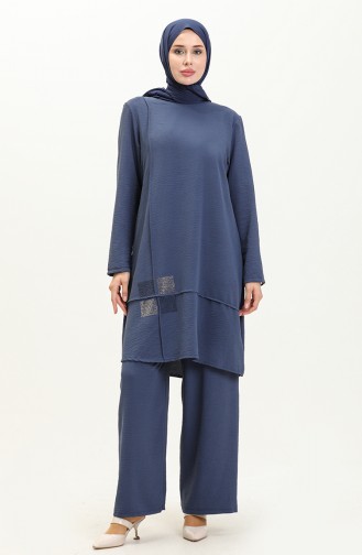Women`s Hijab Clothing Large Size Hijab Double Suit Ayrobin Trousers Tunic Suit 8689 Navy Blue 8689.Lacivert