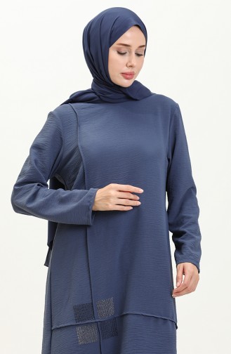 ملابس حجاب نسائية مقاس كبير بدلة حجاب مزدوجة بنطلون أيروبين بدلة تونيك 8689 أزرق داكن 8689.Lacivert
