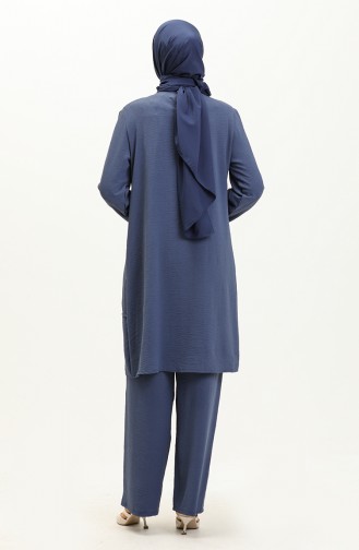 Kadin Tesettur Giyim Buyuk Beden Tesettur İkili Takim Ayrobin Pantolon Tunik Takim 8689 Lacivert