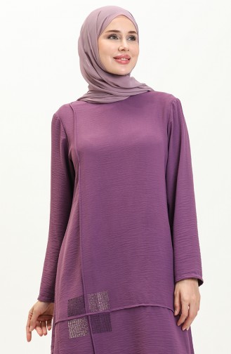 Damen-Hijab-Kleidung Große Größe Hijab-Doppelanzug Ayrobin-Hose Tunika-Anzug 8689 Pflaume 8689.Mürdüm