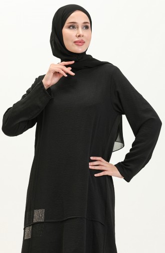 Kadin Tesettur Giyim Buyuk Beden Tesettur İkili Takim Ayrobin Pantolon Tunik Takim 8689 Siyah