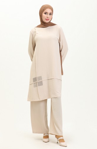 Kadin Tesettur Giyim Buyuk Beden Tesettur İkili Takim Ayrobin Pantolon Tunik Takim 8689 Taş