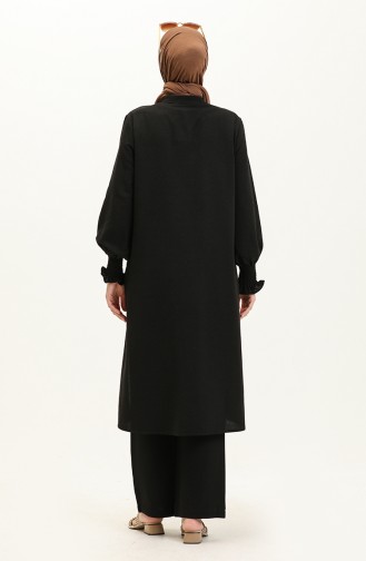 Ensemble Deux Pièces Tunique Pantalon Guipé En Lin 4429-01 Noir 4429-01