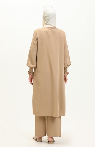 Keten Gipeli Tunik Pantolon İkili Takım 4429-02 Camel