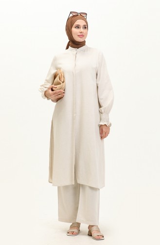 Keten Gipeli Tunik Pantolon İkili Takım 4429-04 Taş