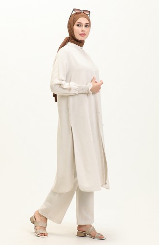 Keten Gipeli Tunik Pantolon İkili Takım 4429-04 Taş