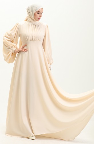 Oyya Ballonärmel Einfaches Abendkleid 238479-01 Creme 238479-01