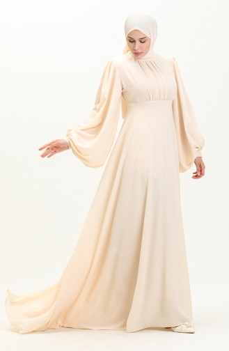 Oyya Ballonärmel Einfaches Abendkleid 238479-01 Creme 238479-01