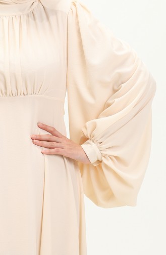 Oyya Ballonärmel Einfaches Abendkleid 238479-01 Creme 238479-01