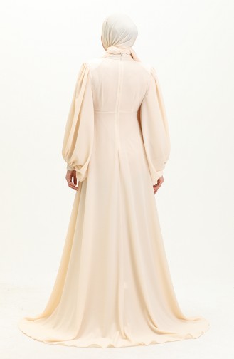 Oyya Ballonärmel Einfaches Abendkleid 238479-01 Creme 238479-01