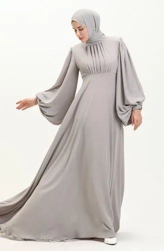 Oyya Ballonärmel Schlichtes Abendkleid 238479-02 Grau 238479-02