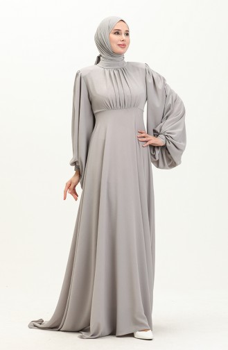 Oyya Balloon Sleeve Plain Evening Dress 238479-02 Gray 238479-02