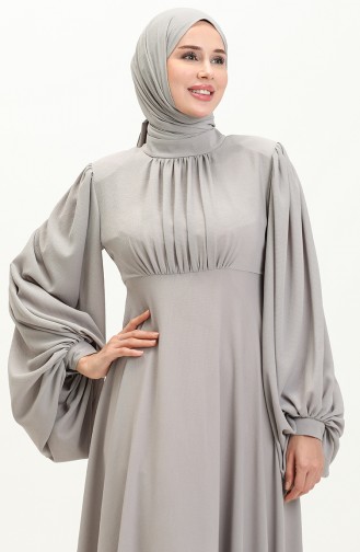 Oyya Robe de Soirée Unie à Manches Ballon 238479-02 Gris 238479-02