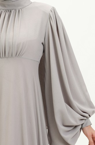 Oyya Robe de Soirée Unie à Manches Ballon 238479-02 Gris 238479-02