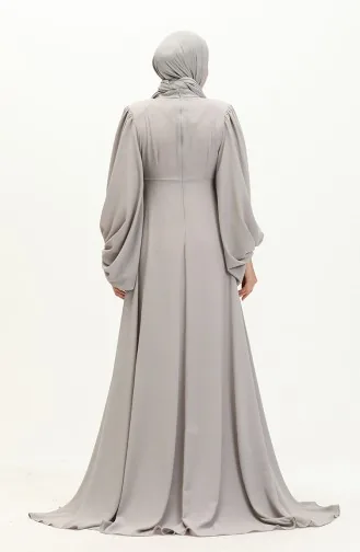 Oyya Ballonärmel Schlichtes Abendkleid 238479-02 Grau 238479-02