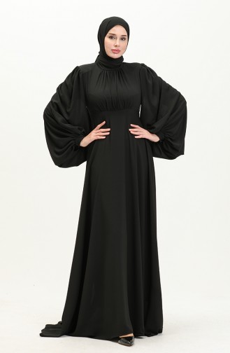Oyya Robe de Soirée Unie à Manches Ballon 238479-03 Noir 238479-03