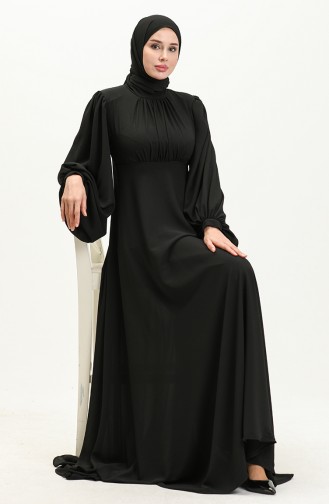 Oyya Robe de Soirée Unie à Manches Ballon 238479-03 Noir 238479-03