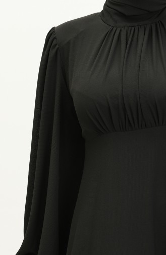 Oyya Robe de Soirée Unie à Manches Ballon 238479-03 Noir 238479-03