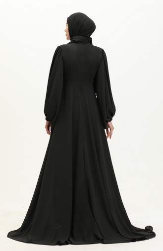 Oyya Robe de Soirée Unie à Manches Ballon 238479-03 Noir 238479-03