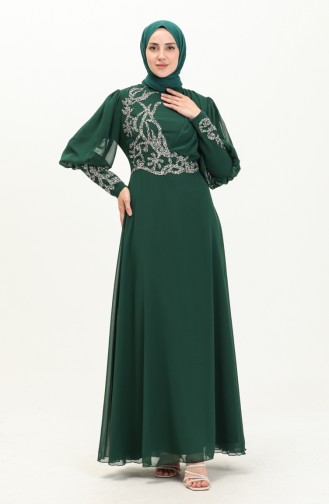 Robe de Soirée en Mousseline de Soie 52867-04 Vert Emeraude 52867-04