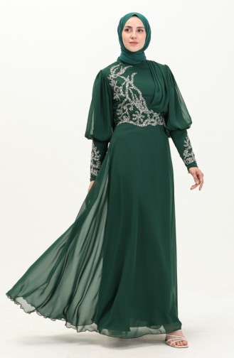 Robe de Soirée en Mousseline de Soie 52867-04 Vert Emeraude 52867-04