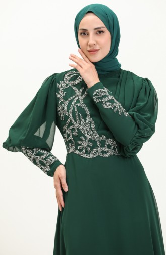 Robe de Soirée en Mousseline de Soie 52867-04 Vert Emeraude 52867-04