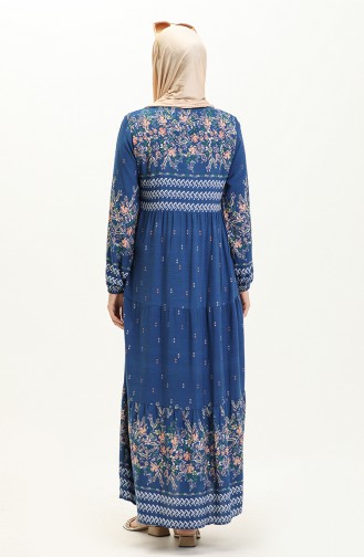 Robe en Viscose à Motifs 5073-10 İndigo Foncé 5073-10