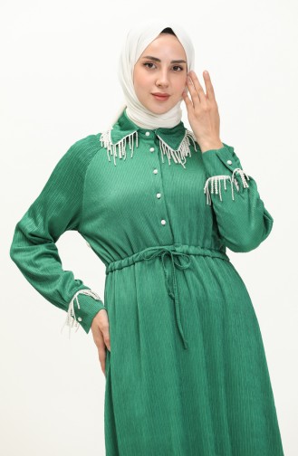 فستان بتصميم لؤلؤ 71108-04 أخضر زمردي 71108-04