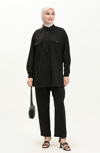 Linen Pocketed Two Piece Suit 4428-01 Black 4428-01