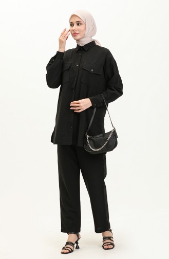 Linen Pocketed Two Piece Suit 4428-01 Black 4428-01