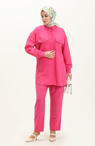 Linen Pocketed Two Piece Suit 4428-03 Fuchsia 4428-03