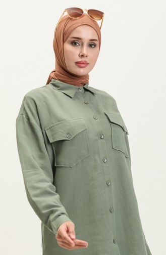 Keten Cepli Tunik Pantolon İkili Takım 4428-05 Mint Yeşili