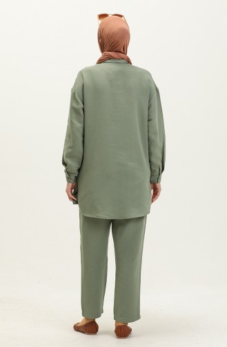 Keten Cepli Tunik Pantolon İkili Takım 4428-05 Mint Yeşili